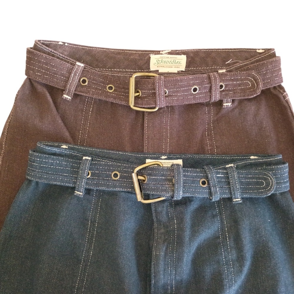 Vintage St Johns Bay Womens Size 4 Denim Skirt Bundle Brown Blue Belted A-Line - Picture 7 of 9